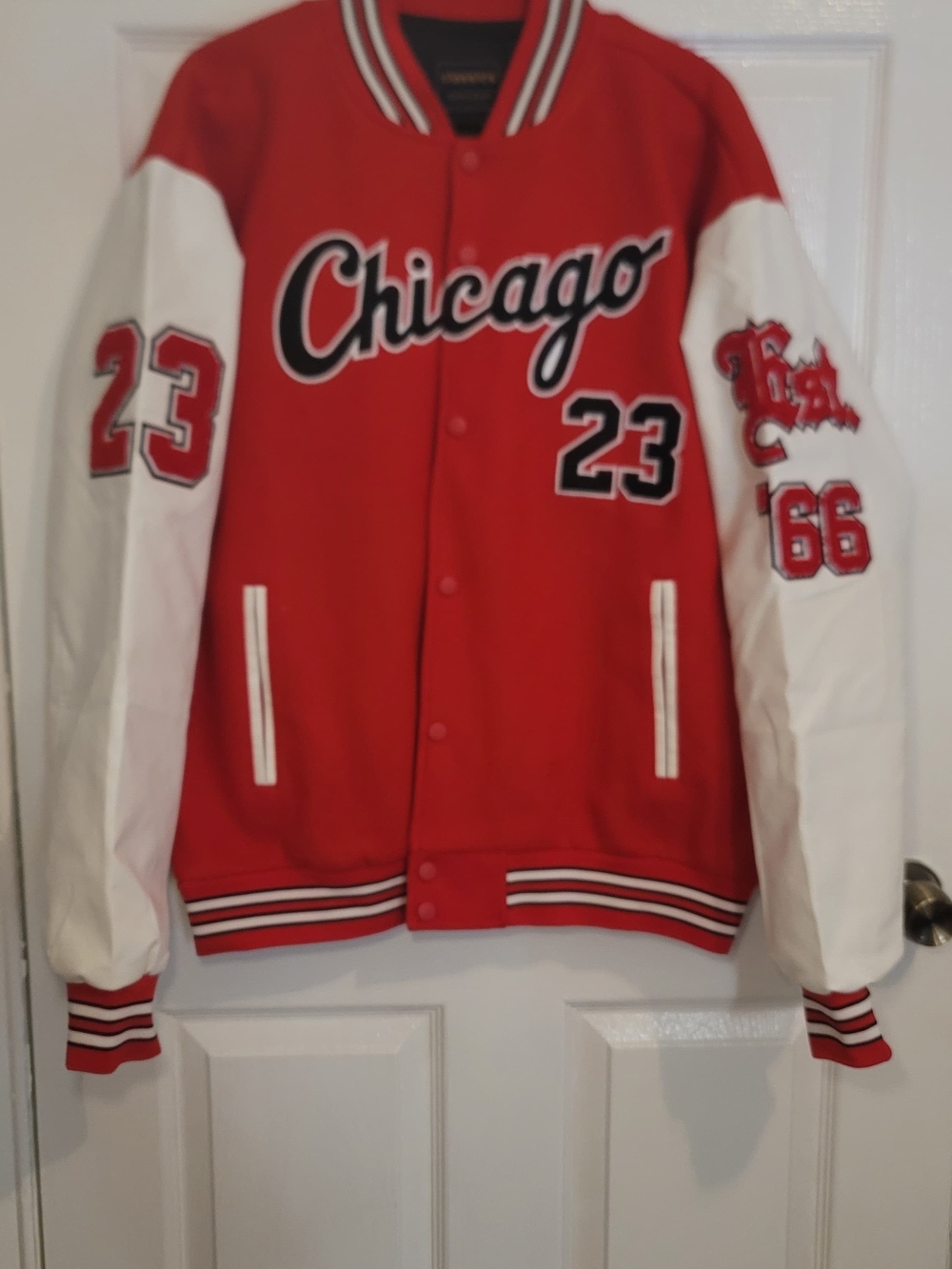 Classic Red and White Chicago Varsity Jacket - Men's